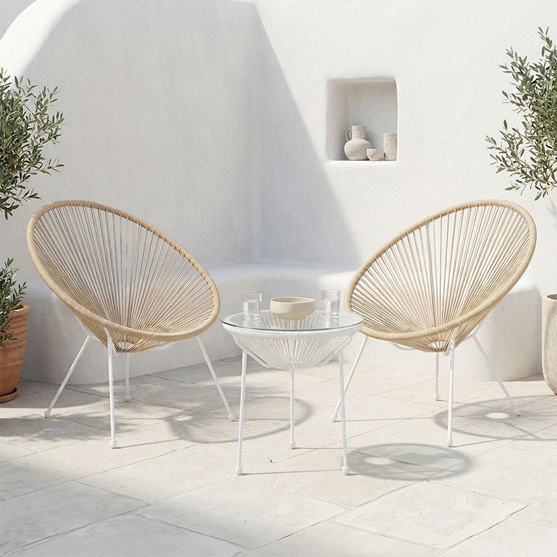 Σετ κήπου Acapulco 3τεμ μέταλλο λευκό με PE rattan σε φυσική απόχρωση Φ50x52εκ Σετ κήπου Acapulco 3τεμ μέταλλο λευκό με PE rattan σε φυσική απόχρωση Φ50x52εκ