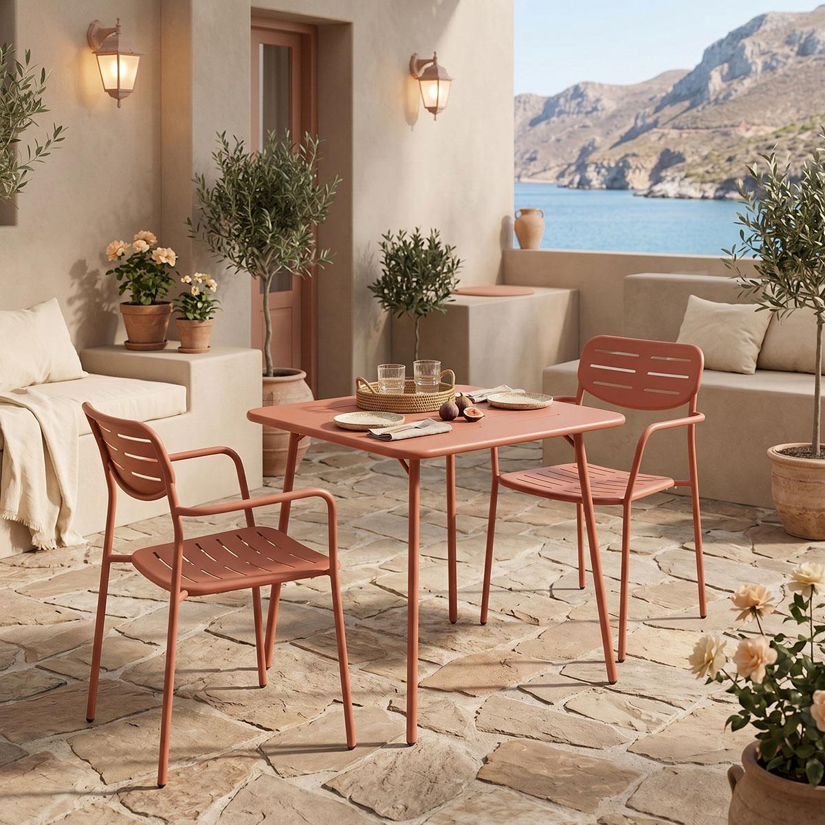 Σετ Τραπεζαρία Κήπου Moraja Deraby 3τεμ. μέταλλο σε terracotta απόχρωση 70x70x73εκ Σετ Τραπεζαρία Κήπου Moraja Deraby 3τεμ. μέταλλο σε terracotta απόχρωση 70x70x73εκ