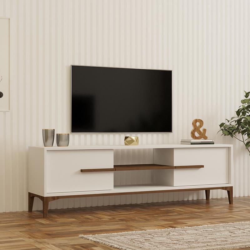 Έπιπλο τηλεόρασης Eslem λευκό με καρυδί 160x34,6x48,1εκ Έπιπλο τηλεόρασης Eslem λευκό με καρυδί 160x34,6x48,1εκ