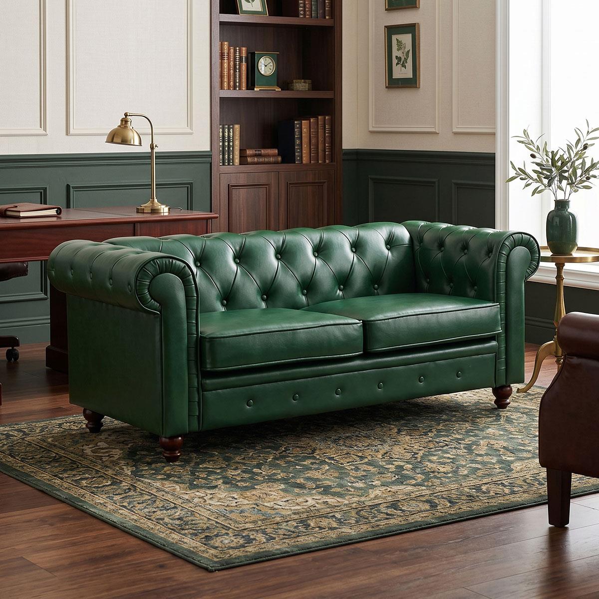 Kαναπές διθέσιος τύπου Chesterfield pu κυπαρισσί 160x84x67εκ
