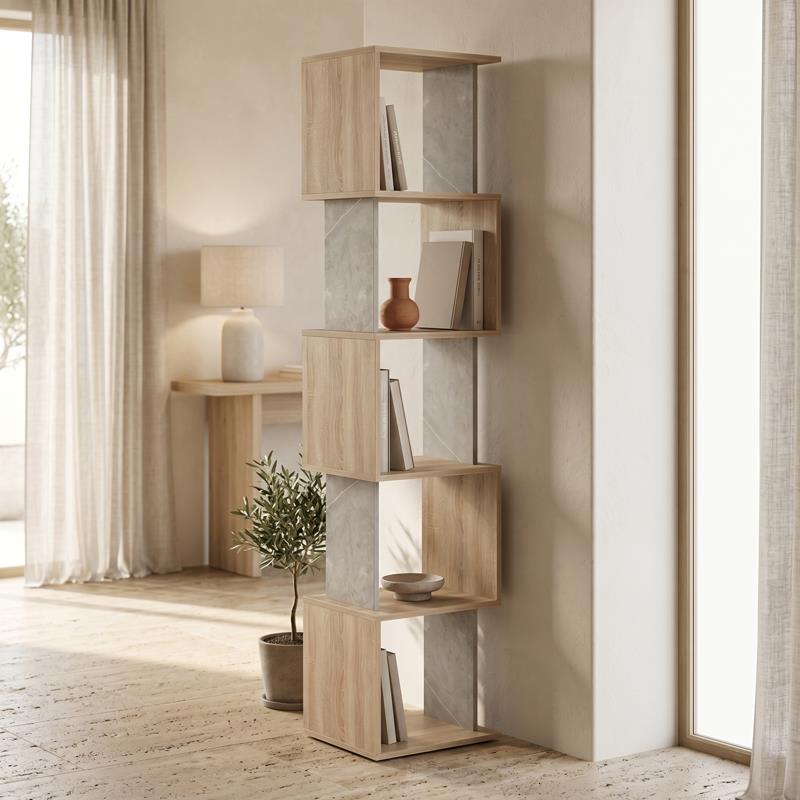 Βιβλιοθήκη Cubik sonoma - γκρι μπεζ όψη μαρμάρου 35x30x161εκ