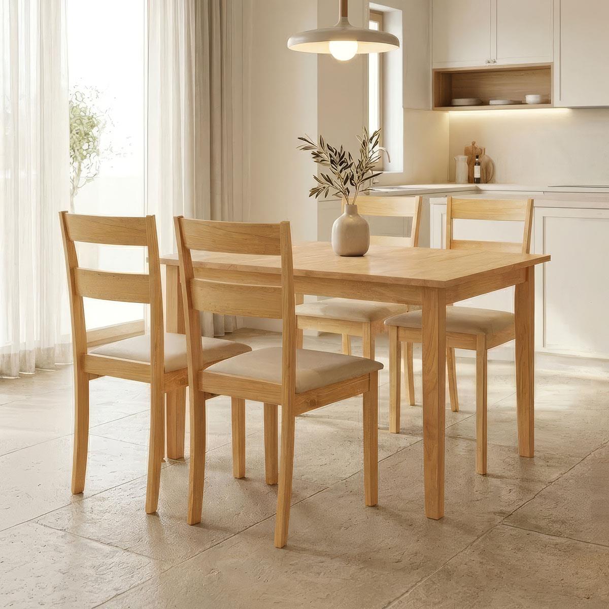 Σετ τραπεζαρία Dallan Country 5τεμ. σε φυσική απόχρωση rubberwood 120-150x80x74εκ