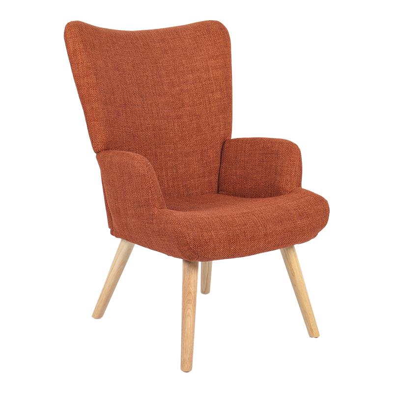 Πολυθρόνα-μπερζέρα Gerlina terracotta ύφασμα με πόδι σε φυσική απόχρωση 71x64x94εκ