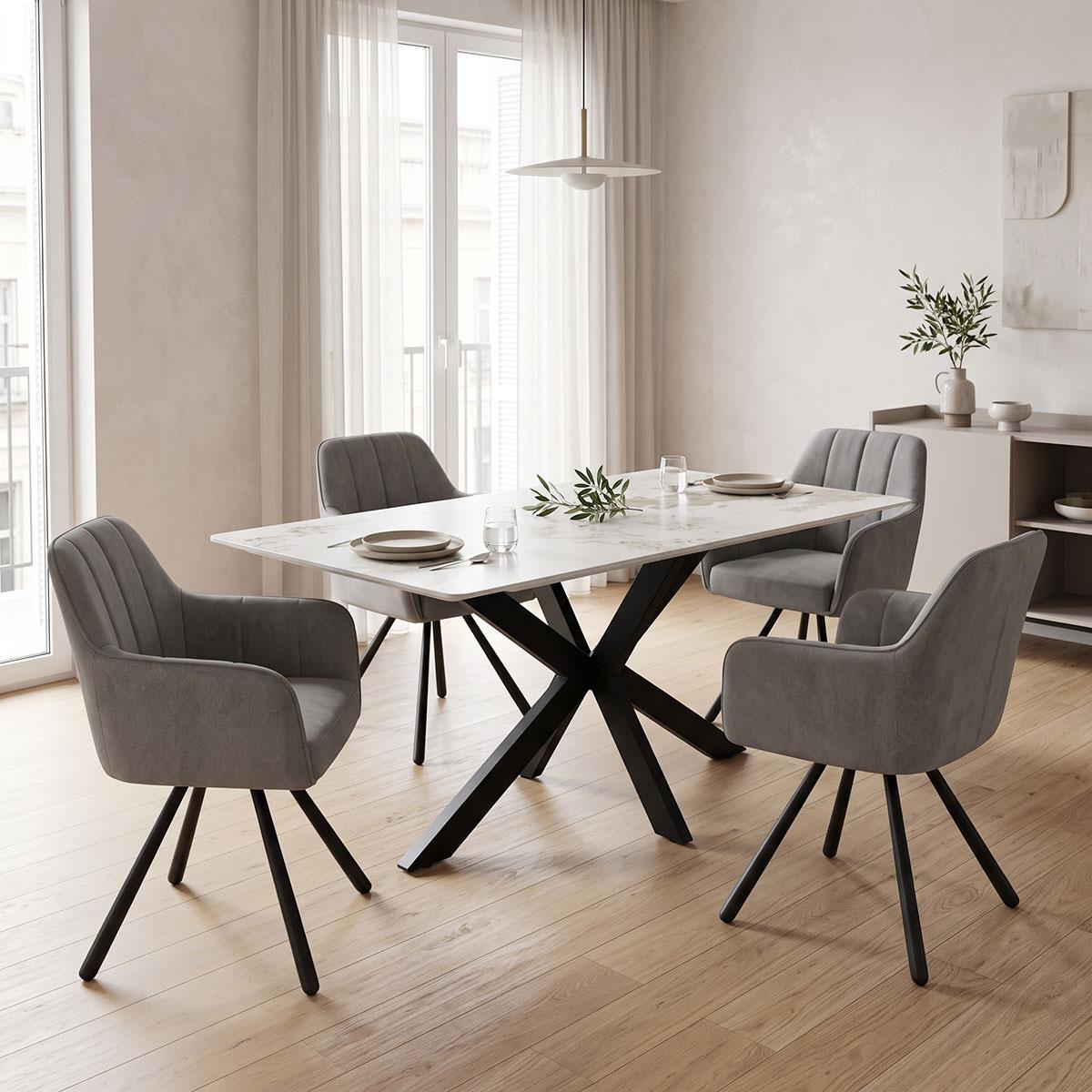Τραπέζι Bethan sintered stone-μέταλλο λευκό μαρμάρου-μαύρο 160x80x75εκ Τραπέζι Bethan sintered stone-μέταλλο λευκό μαρμάρου-μαύρο 160x80x75εκ