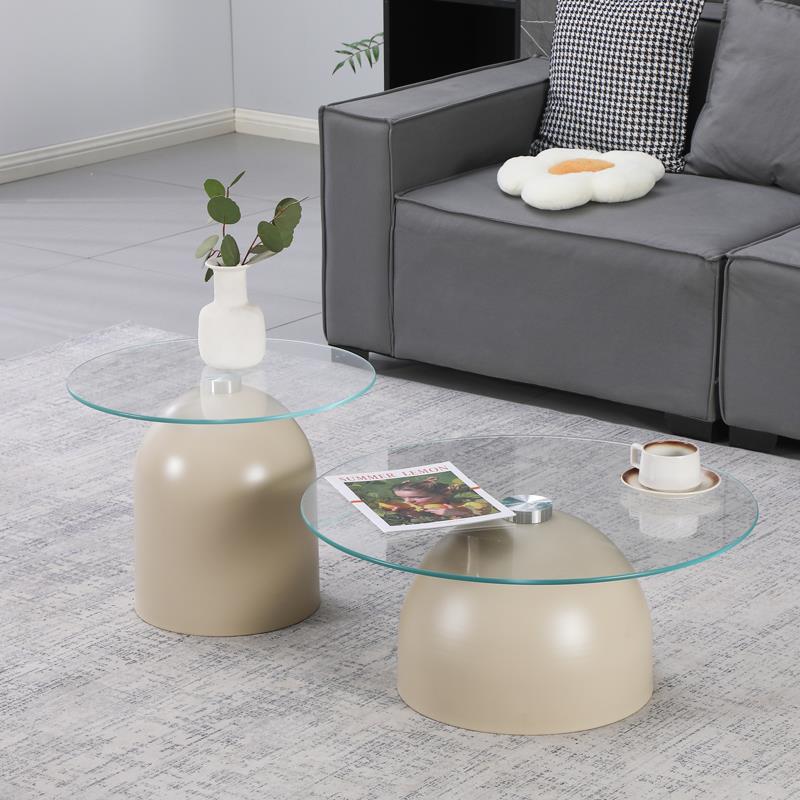 Σετ τραπεζάκια σαλονιού Barel 2τεμ μέταλλο cappuccino - clear glass Σετ τραπεζάκια σαλονιού Barel 2τεμ μέταλλο cappuccino - clear glass