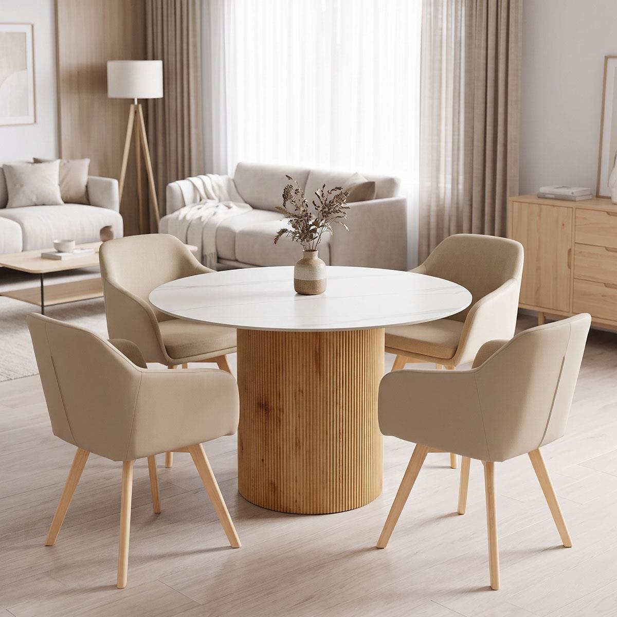 Τραπέζι Sikulu mdf oak - λευκή όψη τραβερτίνας Φ125x77εκ
