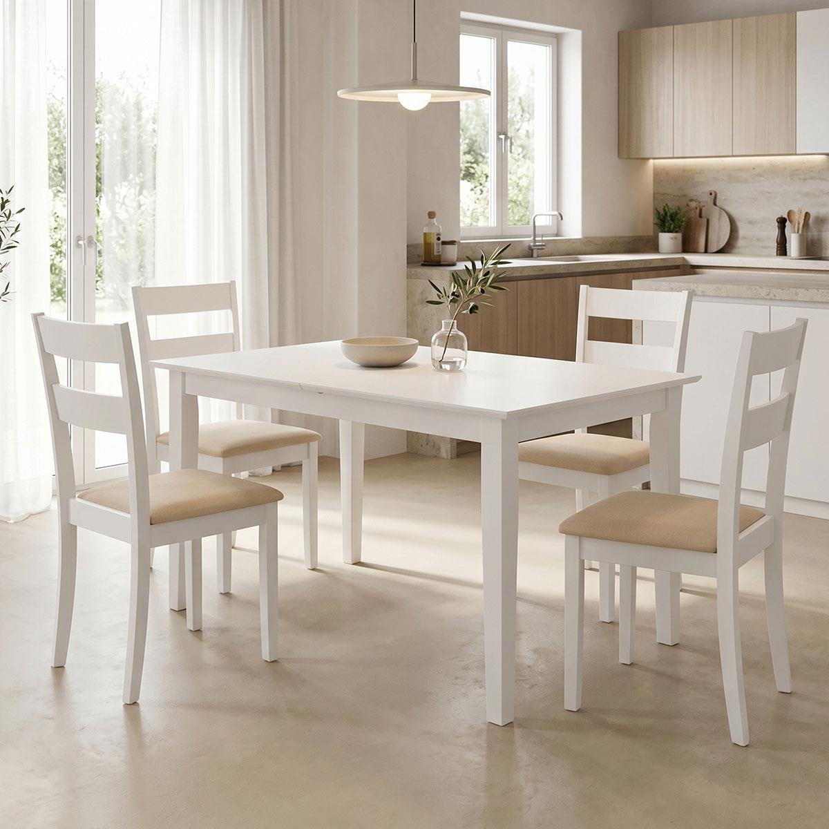 Σετ Τραπεζαρία Dallan Mabor 5τεμ λευκό rubberwood 120-150x80x73,8εκ. Σετ Τραπεζαρία Dallan Mabor 5τεμ λευκό rubberwood 120-150x80x73,8εκ.