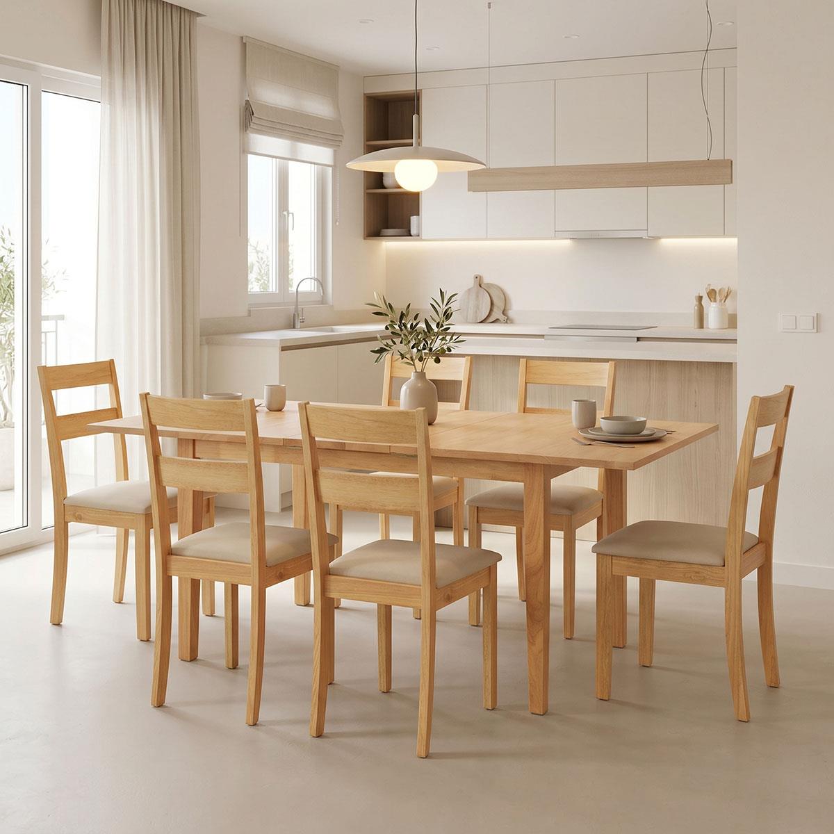 Σετ Τραπεζαρία Dallan Country 7τεμ σε φυσική απόχρωση rubberwood 120-150x80x74εκ Σετ Τραπεζαρία Dallan Country 7τεμ σε φυσική απόχρωση rubberwood 120-150x80x74εκ
