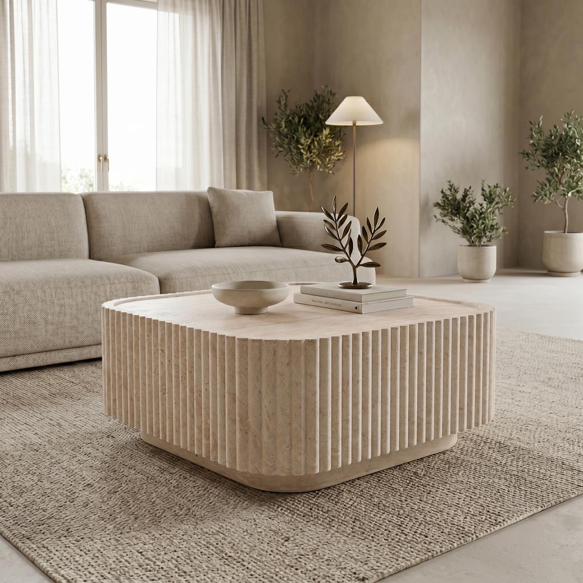 Τραπεζάκι σαλονιού Doric MGO όψη τραβερτίνας 80x80x38εκ Τραπεζάκι σαλονιού Doric MGO όψη τραβερτίνας 80x80x38εκ