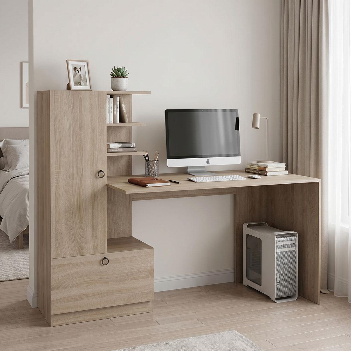 Γραφείο εργασίας με βιβλιοθήκη Felanbo sonoma 160x60x125εκ Γραφείο εργασίας με βιβλιοθήκη Felanbo sonoma 160x60x125εκ