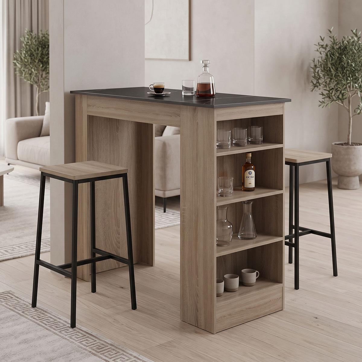 Τραπέζι μπαρ Riff sonoma-επιφάνεια μαύρο μαρμάρου 120x55x105εκ