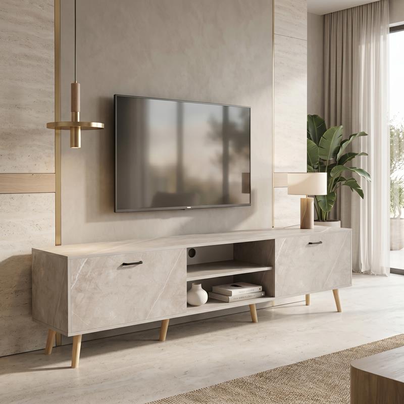 Έπιπλο τηλεόρασης Gorna μπεζ εφέ μαρμάρου 180x35x48.6εκ Έπιπλο τηλεόρασης Gorna μπεζ εφέ μαρμάρου 180x35x48.6εκ