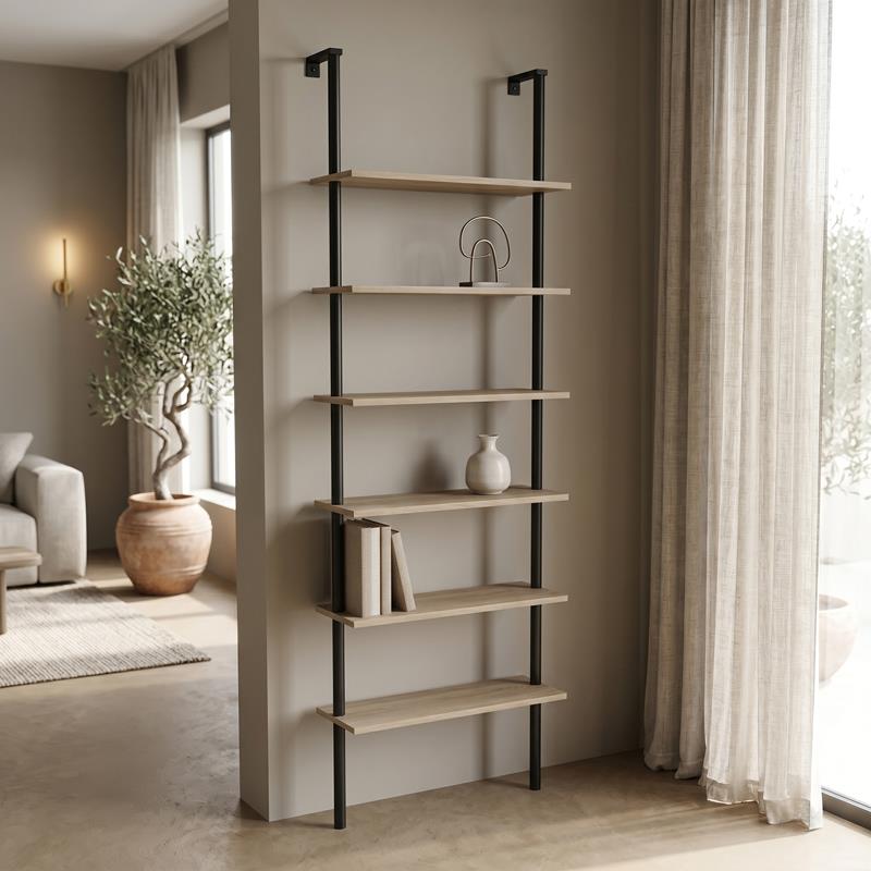 Βιβλιοθήκη επιτοίχια Dimmo sonoma-μαύρο μέταλλο 60x20x180εκ