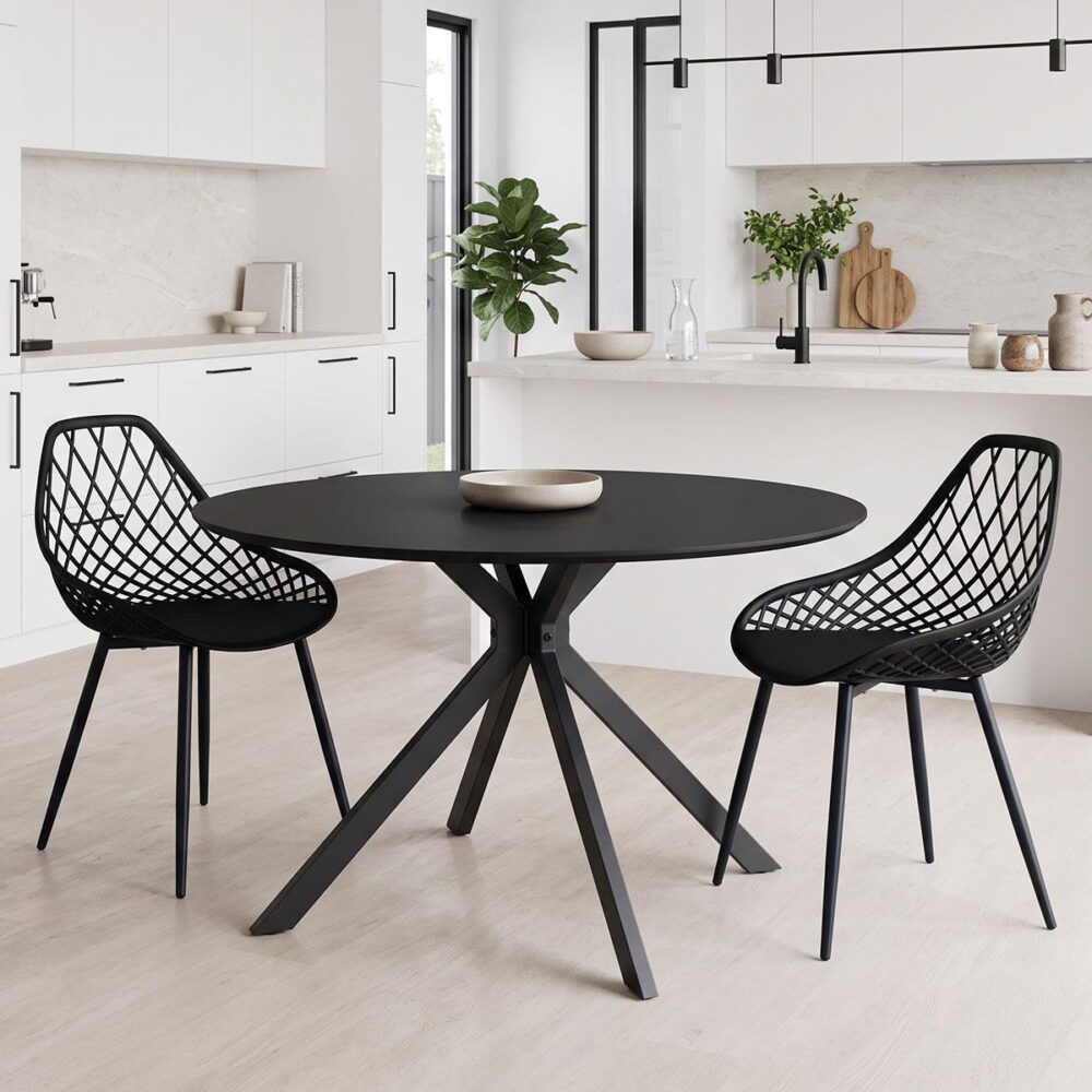 Τραπέζι Xuson μαύρο mdf με μεταλλικό πόδι Φ120x75εκ Τραπέζι Xuson μαύρο mdf με μεταλλικό πόδι Φ120x75εκ
