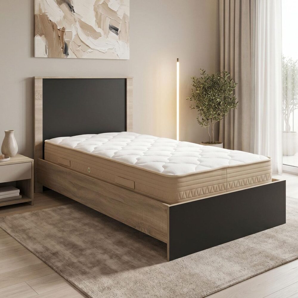 Κρεβάτι με στρώμα Athos Sleepy sonoma ανθρακί 90x190εκ Κρεβάτι με στρώμα Athos Sleepy sonoma ανθρακί 90x190εκ