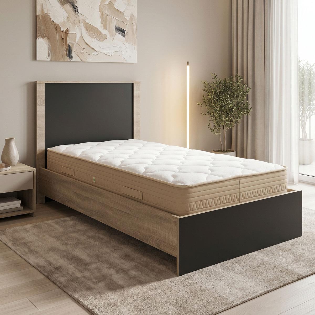 Κρεβάτι με στρώμα Athos Sleepy sonoma ανθρακί 90x190εκ Κρεβάτι με στρώμα Athos Sleepy sonoma ανθρακί 90x190εκ