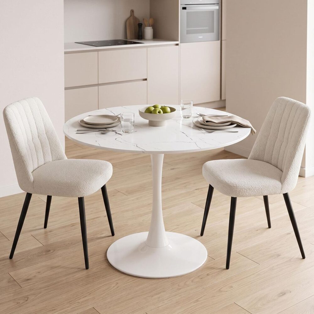 Tραπέζι Balou sintered stone σε λευκή απόχρωση με όψη μαρμάρου-βάση λευκό μέταλλο Φ120x73εκ Tραπέζι Balou sintered stone σε λευκή απόχρωση με όψη μαρμάρου-βάση λευκό μέταλλο Φ120x73εκ