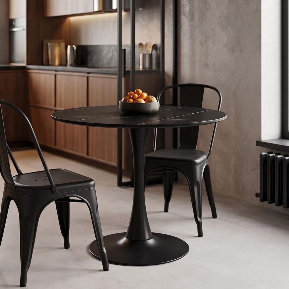 Tραπέζι Balou sintered stone σε μαύρη απόχρωση με όψη μαρμάρου-βάση μαύρο μέταλλο Φ90x73εκ Tραπέζι Balou sintered stone σε μαύρη απόχρωση με όψη μαρμάρου-βάση μαύρο μέταλλο Φ90x73εκ