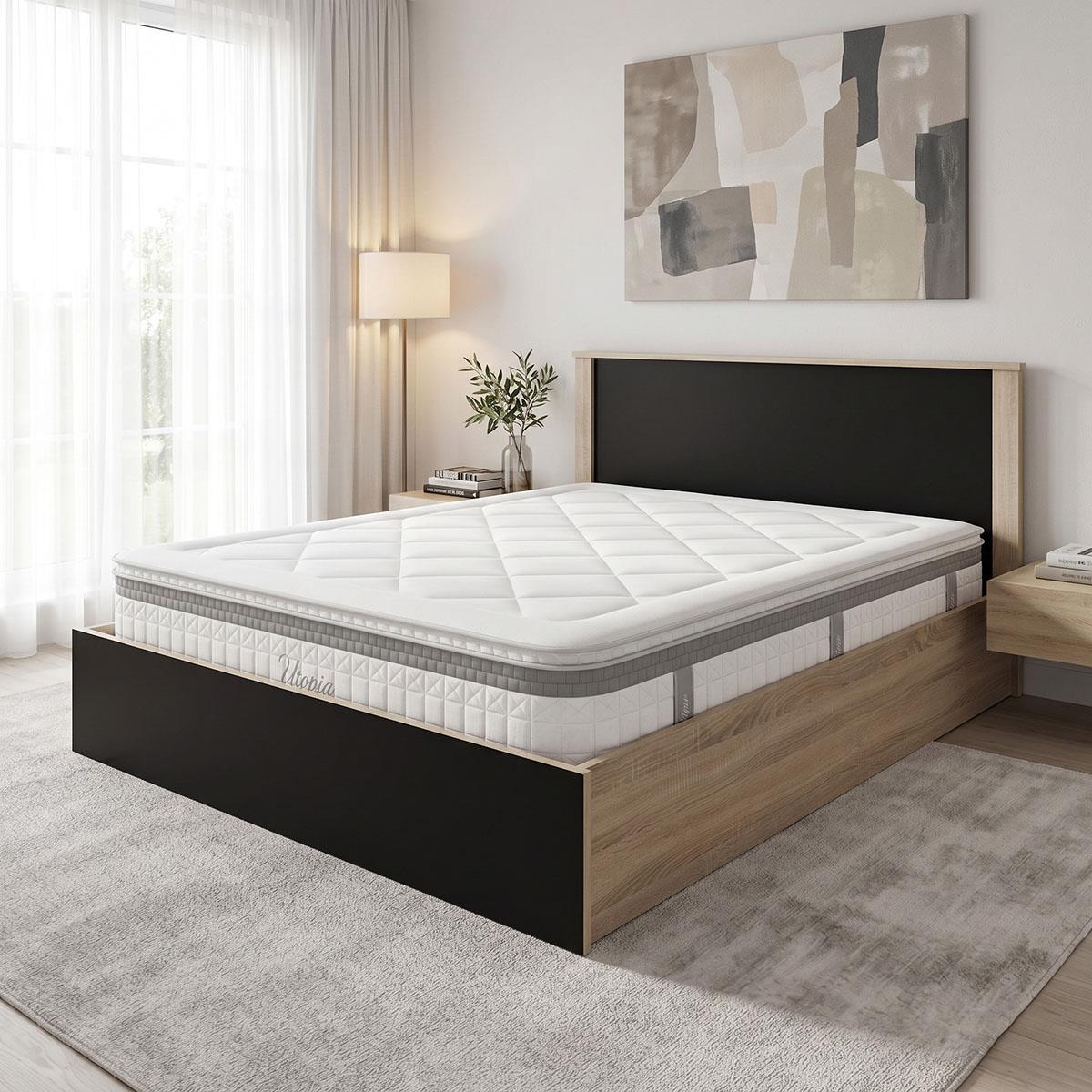 Κρεβάτι Διπλό με στρώμα Athos - Utopia sonoma και ανθρακί 160x200εκ