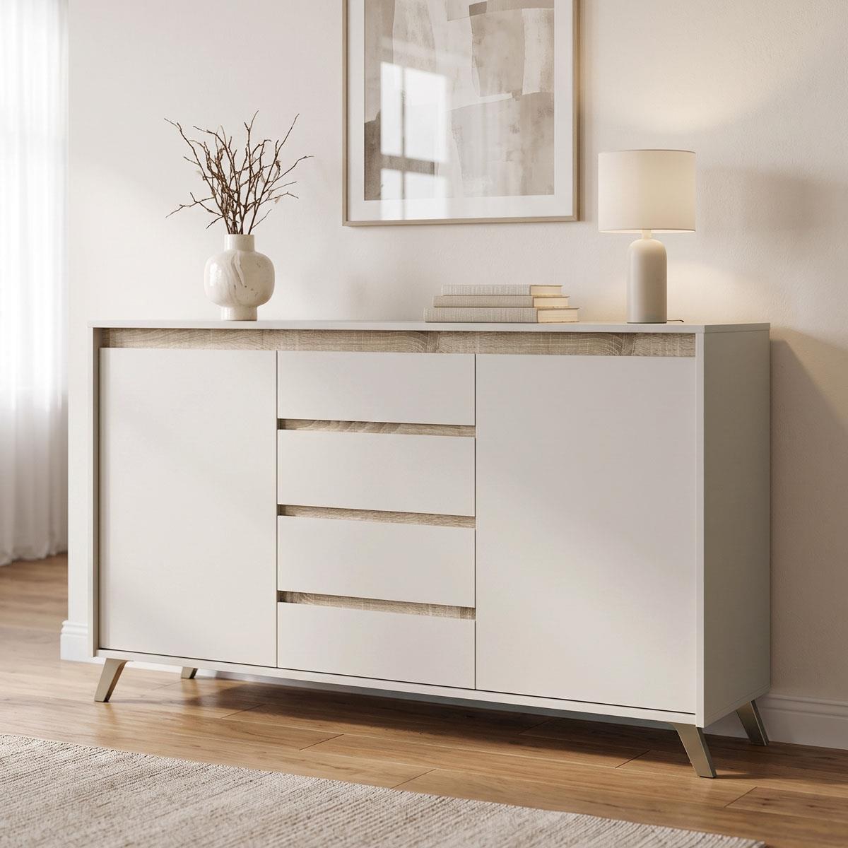 Μπουφές Belka σε κρεμ με oak 155x45x93,7εκ Μπουφές Belka σε κρεμ με oak 155x45x93,7εκ