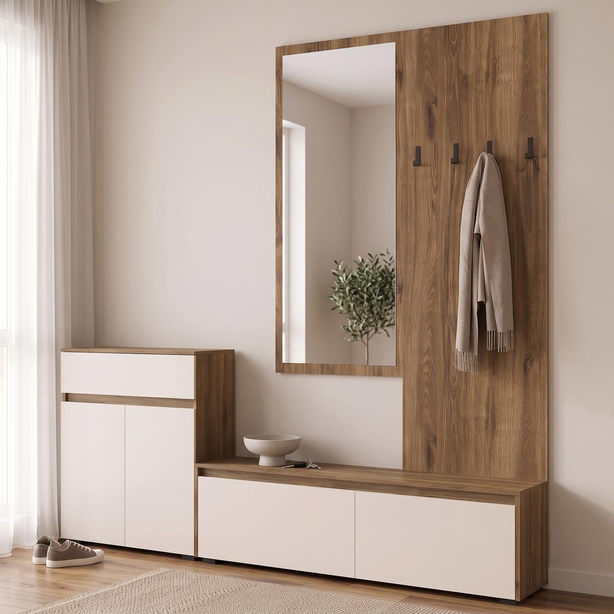 Έπιπλο εισόδου Ansia σε καρυδί oak 210x44,7x175εκ Έπιπλο εισόδου Ansia σε καρυδί oak 210x44,7x175εκ
