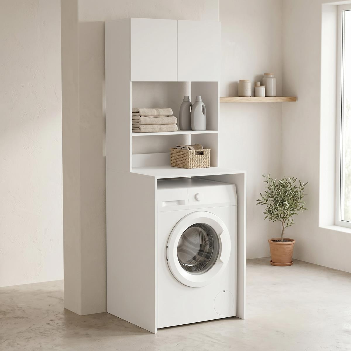 Έπιπλο πλυντηρίου Chaxe σε λευκό 65x60x183.6εκ Έπιπλο πλυντηρίου Chaxe σε λευκό 65x60x183.6εκ