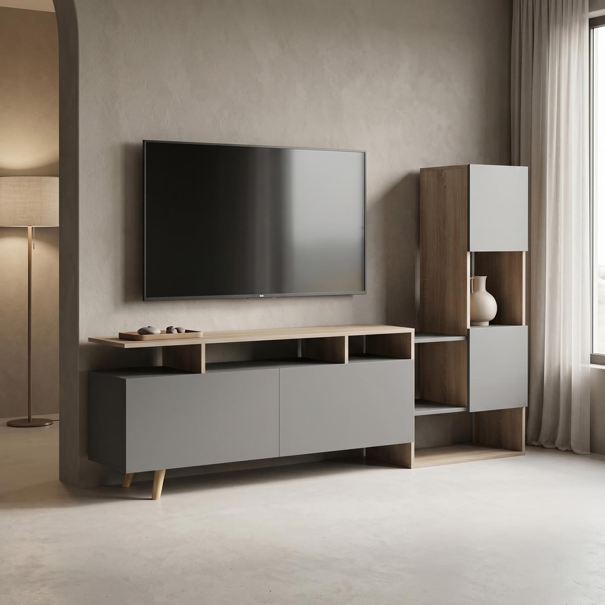 Σύνθετο σαλονιού Defry sonoma-ανθρακί 177.5x31.5x110εκ