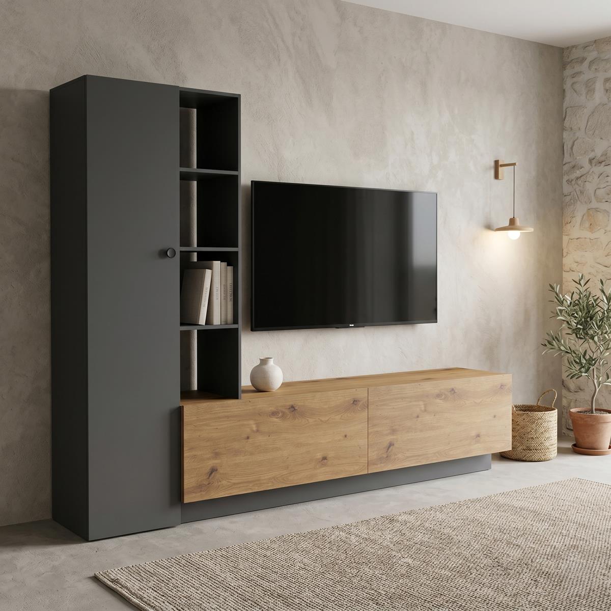 Σύνθετο σαλονιού Tilveo oak-ανθρακί 230x41.5x180εκ
