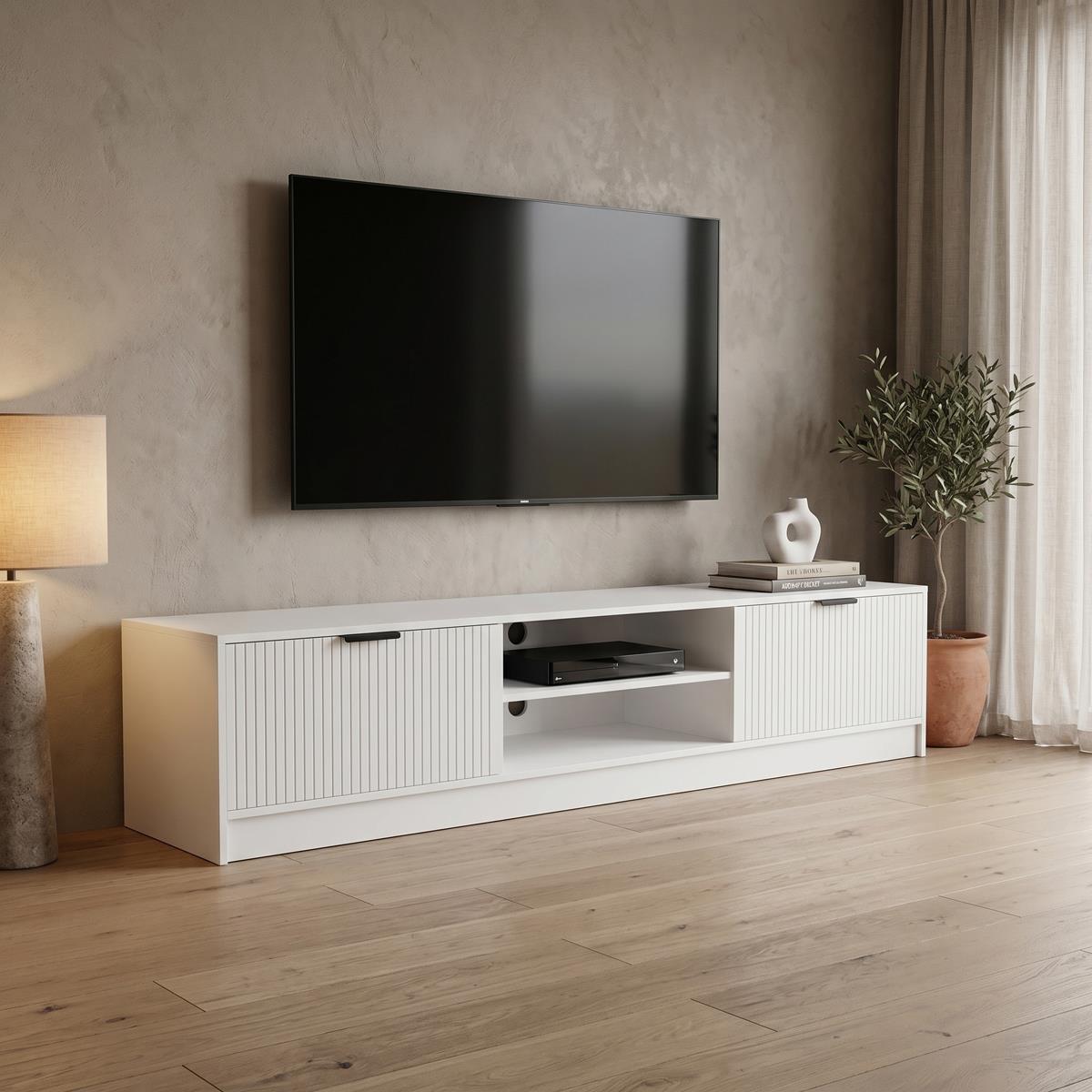 Έπιπλο τηλεόρασης Lemardo σε λευκό 180x40x40εκ Έπιπλο τηλεόρασης Lemardo σε λευκό 180x40x40εκ