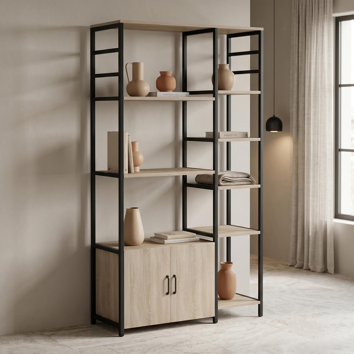 Βιβλιοθήκη - Ραφιέρα Ranea σε sonoma-μαύρο 85x32x150εκ Βιβλιοθήκη - Ραφιέρα Ranea σε sonoma-μαύρο 85x32x150εκ