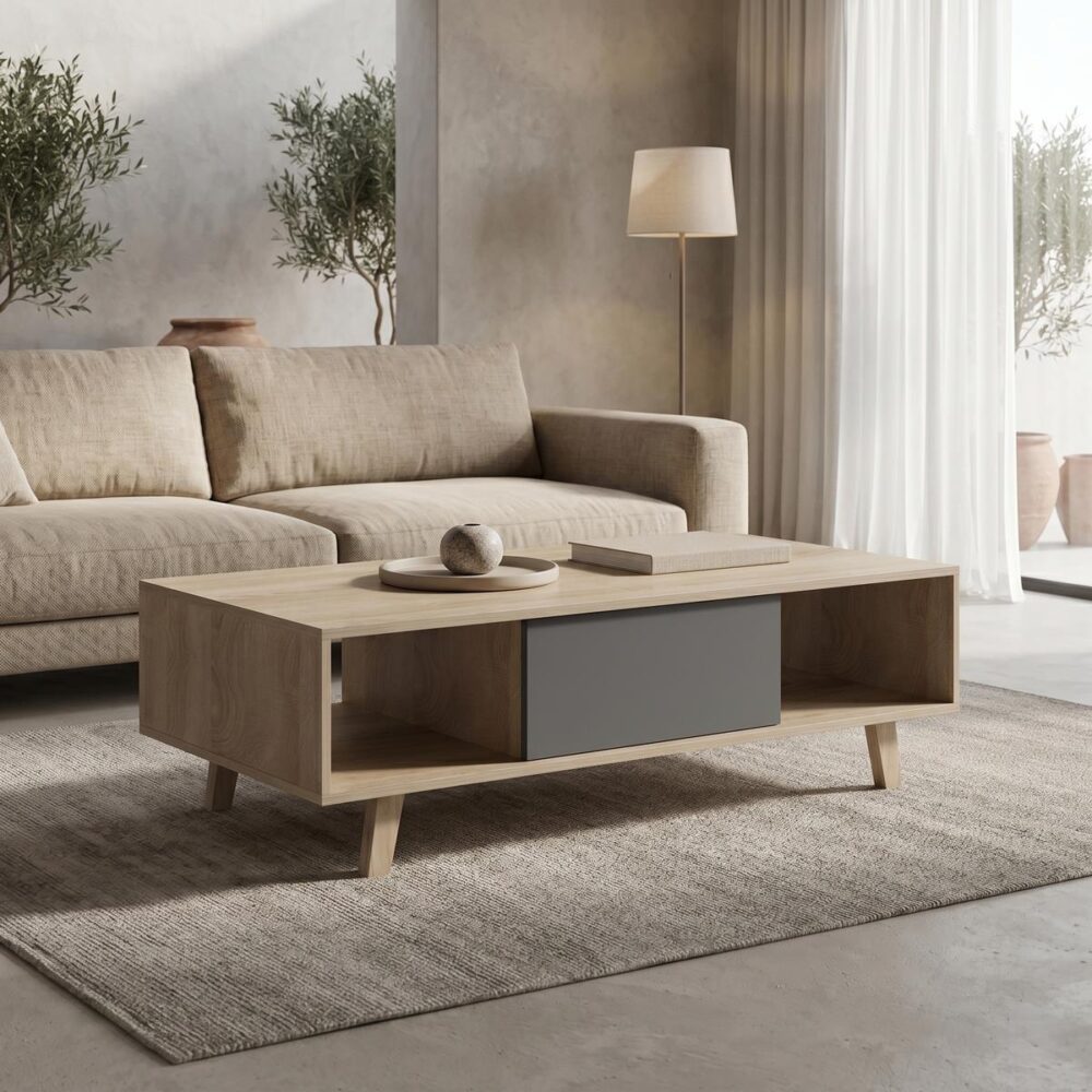 Τραπεζάκι σαλονιού Elonza σε sonoma-ανθρακί 120x60x36εκ