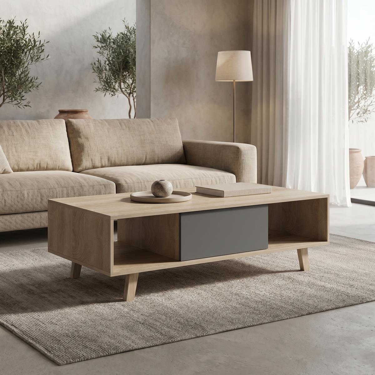 Τραπεζάκι σαλονιού Elonza σε sonoma-ανθρακί 120x60x36εκ Τραπεζάκι σαλονιού Elonza σε sonoma-ανθρακί 120x60x36εκ
