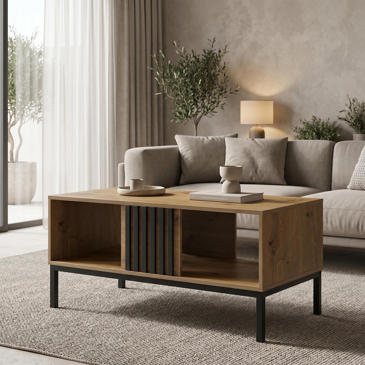 Τραπεζάκι σαλονιού Delanka σε oak-μαύρο 92x50x46εκ