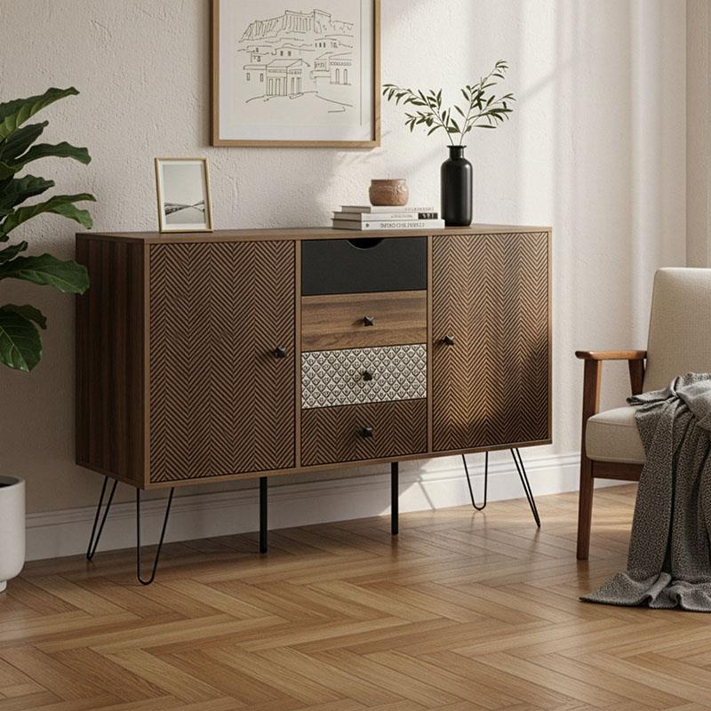 Μπουφές Boho με τέσσερα συρτάρια καρυδί μεταλλικά πόδια 122x39,5x86εκ Μπουφές Boho με τέσσερα συρτάρια καρυδί μεταλλικά πόδια 122x39,5x86εκ