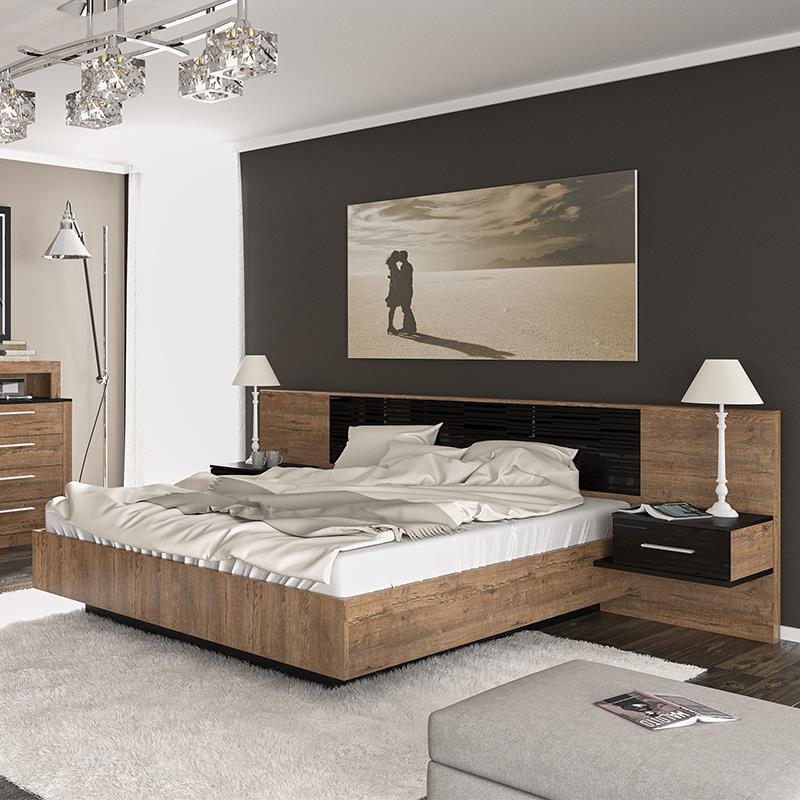 Κρεβάτι διπλό Romilly μαύρο gloss-καρυδί 160x200εκ Κρεβάτι διπλό Romilly μαύρο gloss-καρυδί 160x200εκ