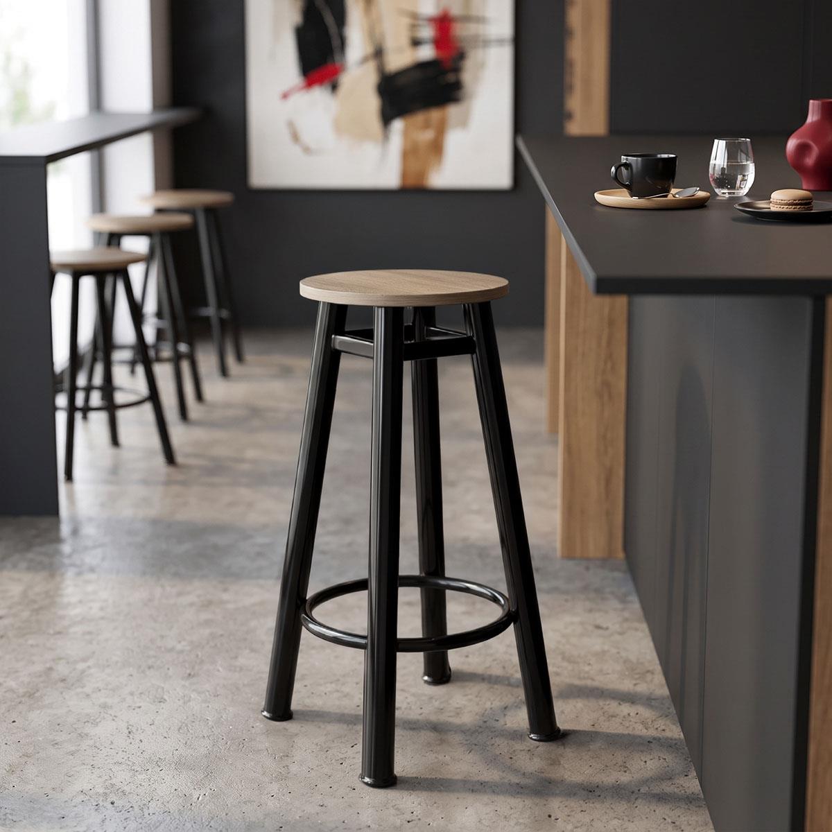 Σκαμπό μπαρ Onyx ξύλο δρυς-μέταλλο μαύρο gloss Φ33x77εκ Σκαμπό μπαρ Onyx ξύλο δρυς-μέταλλο μαύρο gloss Φ33x77εκ