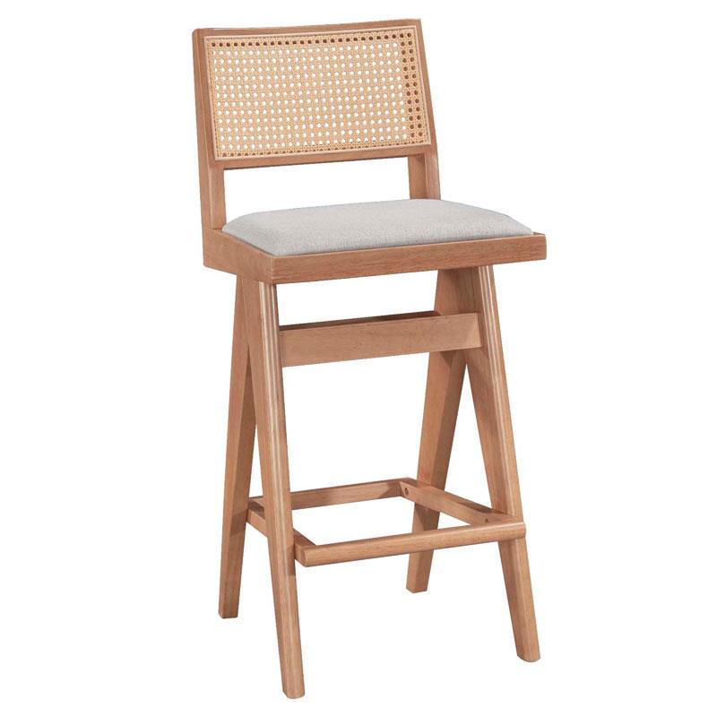 Σκαμπό bar Winslow ξύλο rubberwood ανοικτό καρυδί-pvc rattan φυσικό-ύφασμα γκρι 44.5x46x98εκ Σκαμπό bar Winslow ξύλο rubberwood ανοικτό καρυδί-pvc rattan φυσικό-ύφασμα γκρι 44.5x46x98εκ