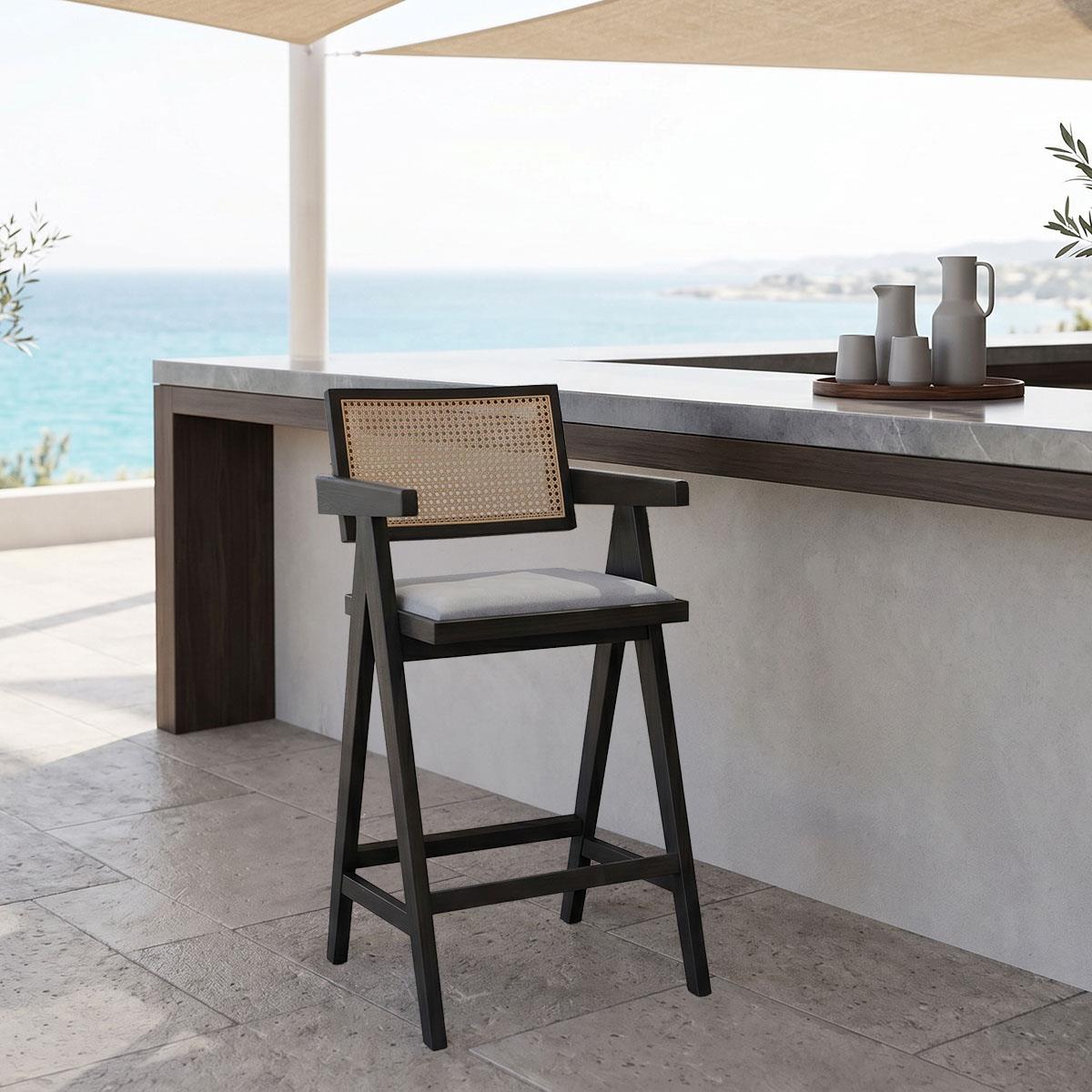 Σκαμπό bar Winslow ξύλο rubberwood μαύρο-pvc rattan φυσικό-ύφασμα γκρι Σκαμπό bar Winslow ξύλο rubberwood μαύρο-pvc rattan φυσικό-ύφασμα γκρι
