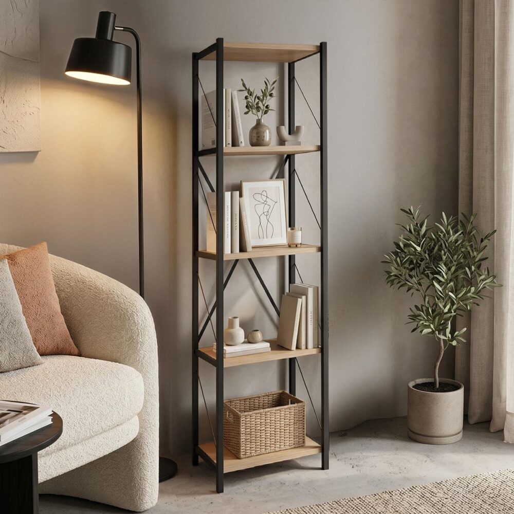 Βιβλιοθήκη Glase oak μελαμίνης-μαύρο μέταλλο 40x30x150εκ Βιβλιοθήκη Glase oak μελαμίνης-μαύρο μέταλλο 40x30x150εκ