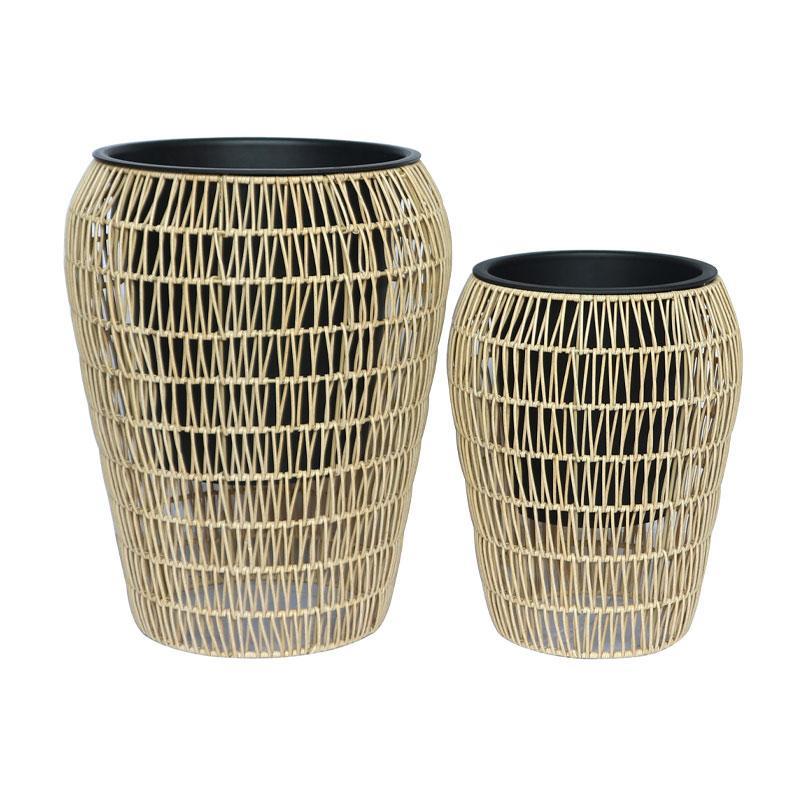 Σετ Κασπώ 2 τεμ Poly Rattan FL21897 Fylliana Φυσικό Χρώμα 39x39x50 εκ. & 30x30x39 εκ.