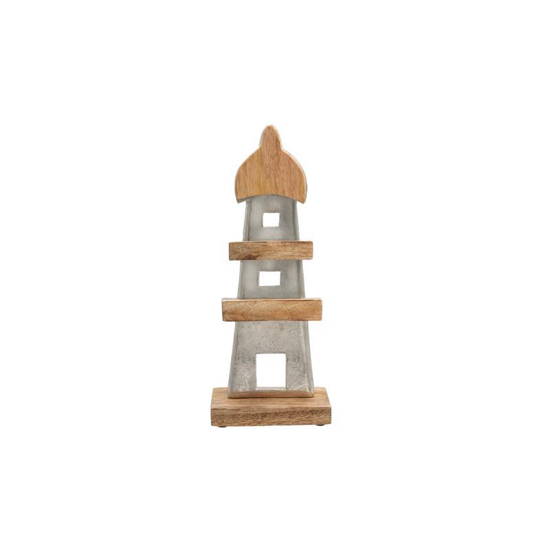 Διακοσμητικό Light house 2386 Fylliana Αλουμινίου με Ξύλινη Βάση Ασημί χρώμα 12x5x32εκ