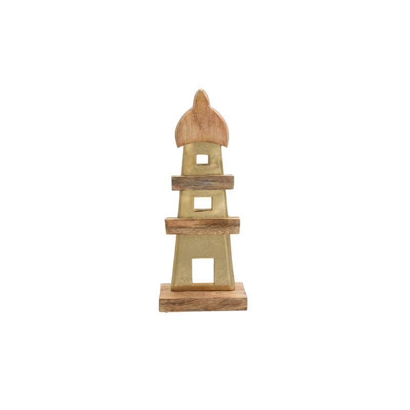 Διακοσμητικό Light house 2386 Fylliana Αλουμινίου με Ξύλινη Βάση Χρυσό χρώμα 12x5x32εκ