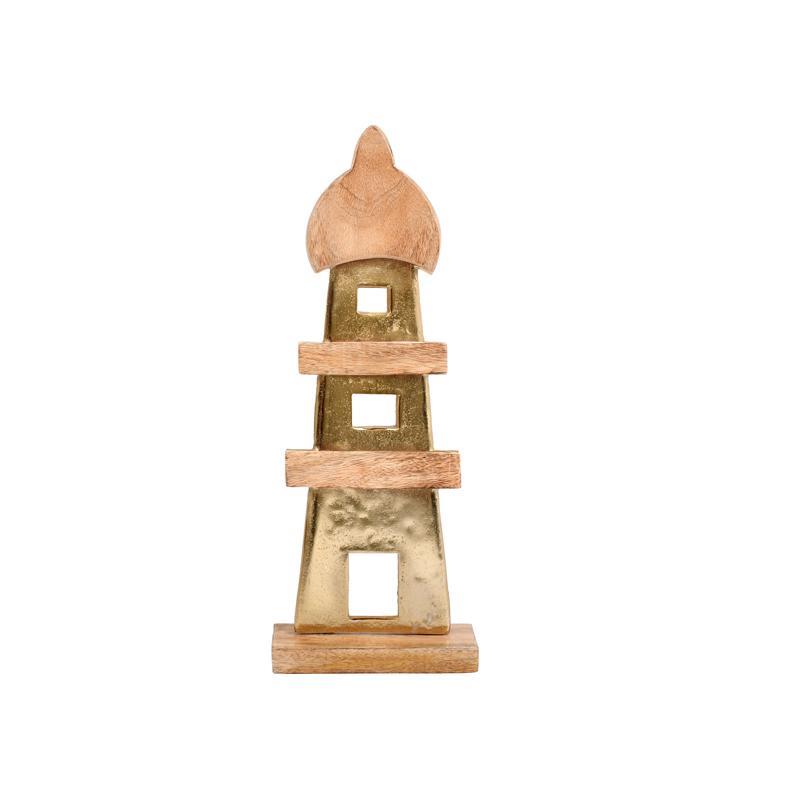 Διακοσμητικό Light house 2390 Fylliana Αλουμινίου με Ξύλινη Βάση Χρυσό χρώμα 18x7x45εκ