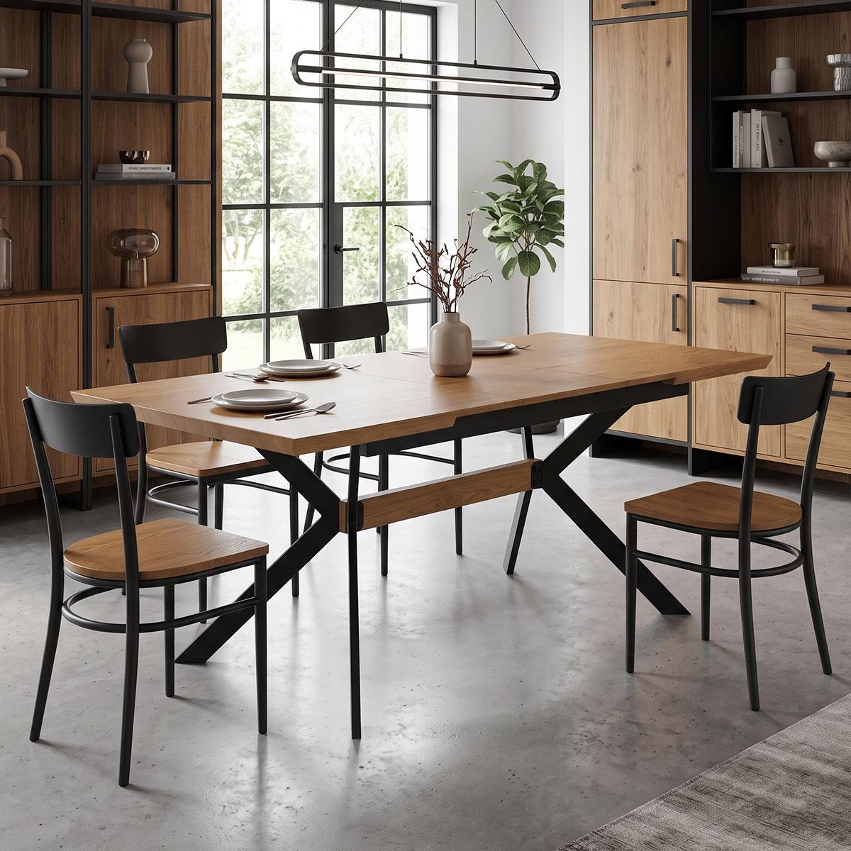 Τραπέζι Jessamy επεκτεινόμενο MDF 43mm σε φυσική απόχρωση και πόδι μεταλλικό μαύρο 160/200x90x76εκ Τραπέζι Jessamy επεκτεινόμενο MDF 43mm σε φυσική απόχρωση και πόδι μεταλλικό μαύρο 160/200x90x76εκ