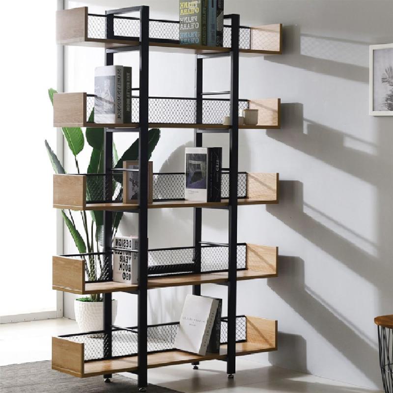 Βιβλιοθήκη Musha μέταλλο μαύρο - oak  120x22x185 εκ.