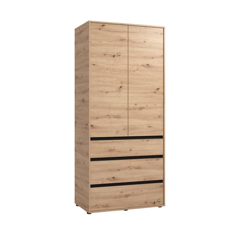 Ντουλάπα CORBETT 2K3F Δίφυλλη με 3 Συρτάρια Artisan Oak - Μαύρο ματ 93x55x211εκ.