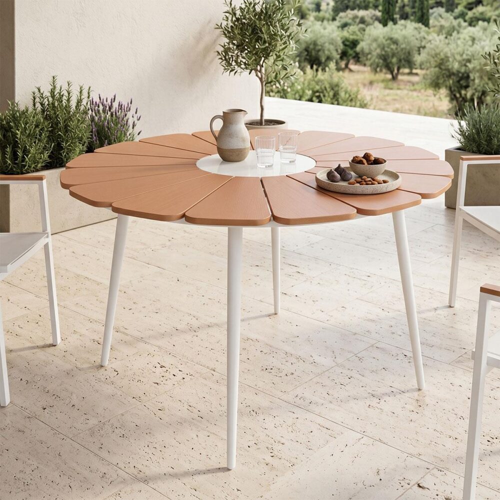 Τραπέζι Pinap Λευκό Αλουμίνιο με Polywood Φυσικό Φ110x74εκ. Τραπέζι Pinap Λευκό Αλουμίνιο με Polywood Φυσικό Φ110x74εκ.