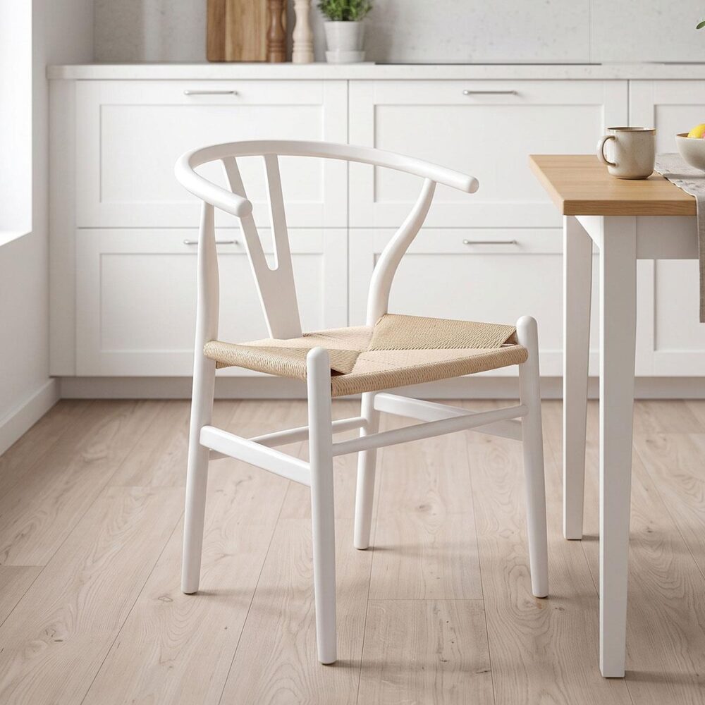 Καρέκλα Wishbone rubberwood-σχοινί σε λευκή απόχρωση 53.5x57x74εκ Καρέκλα Wishbone rubberwood-σχοινί σε λευκή απόχρωση 53.5x57x74εκ