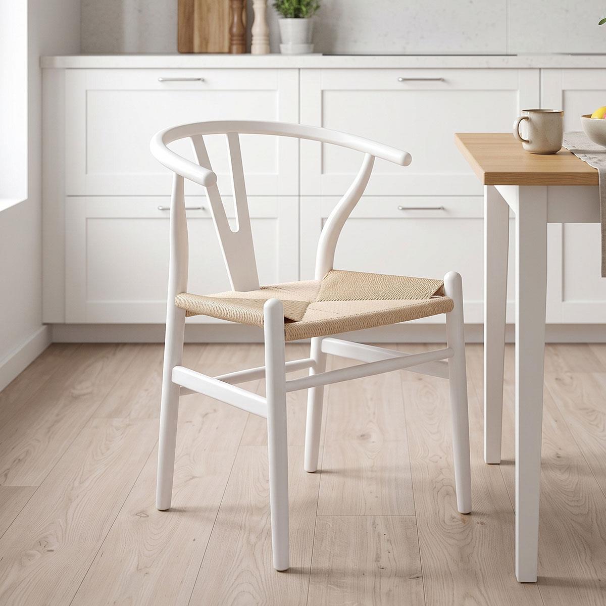 Καρέκλα Wishbone rubberwood-σχοινί σε λευκή απόχρωση 53.5x57x74εκ Καρέκλα Wishbone rubberwood-σχοινί σε λευκή απόχρωση 53.5x57x74εκ