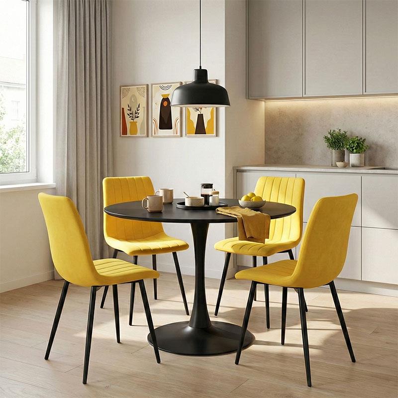 Σετ Τραπεζαρίας Balou-Noor 5τεμ. MDF μαύρο-κίτρινο Φ120x73εκ Σετ Τραπεζαρίας Balou-Noor 5τεμ. MDF μαύρο-κίτρινο Φ120x73εκ
